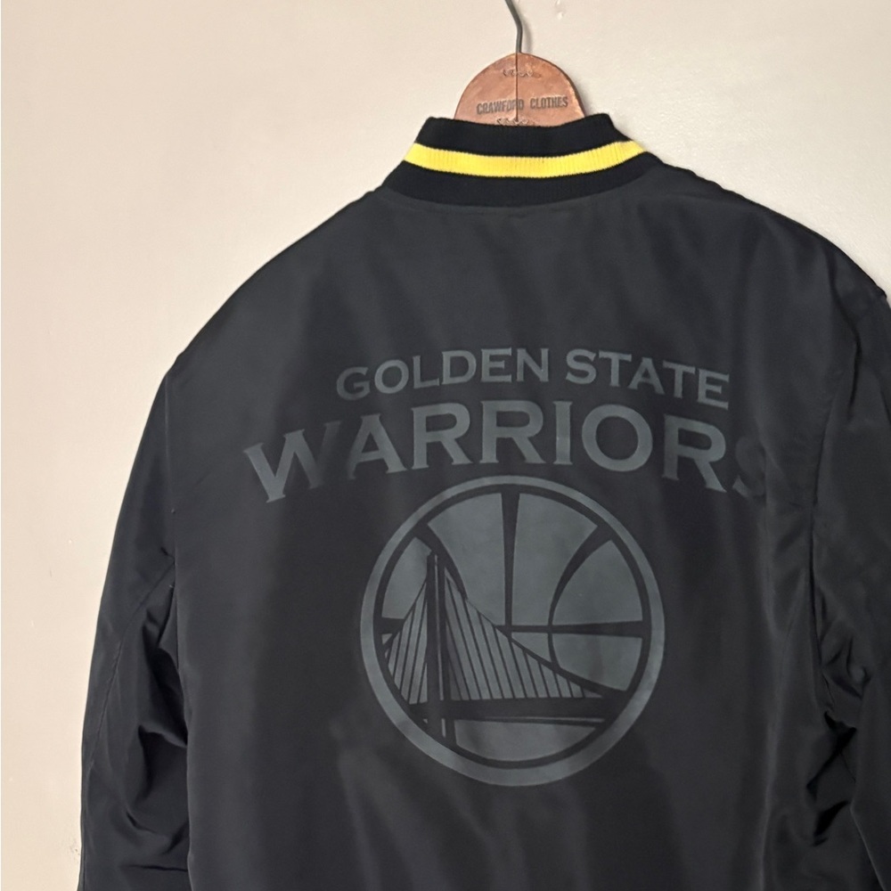 NBA Golden State Warriors black bomber jacket quilted full zip streetwear sz L - Picture 5 of 14